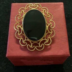 Vintage Burt Cassell Onyx Brooch Gold Filled